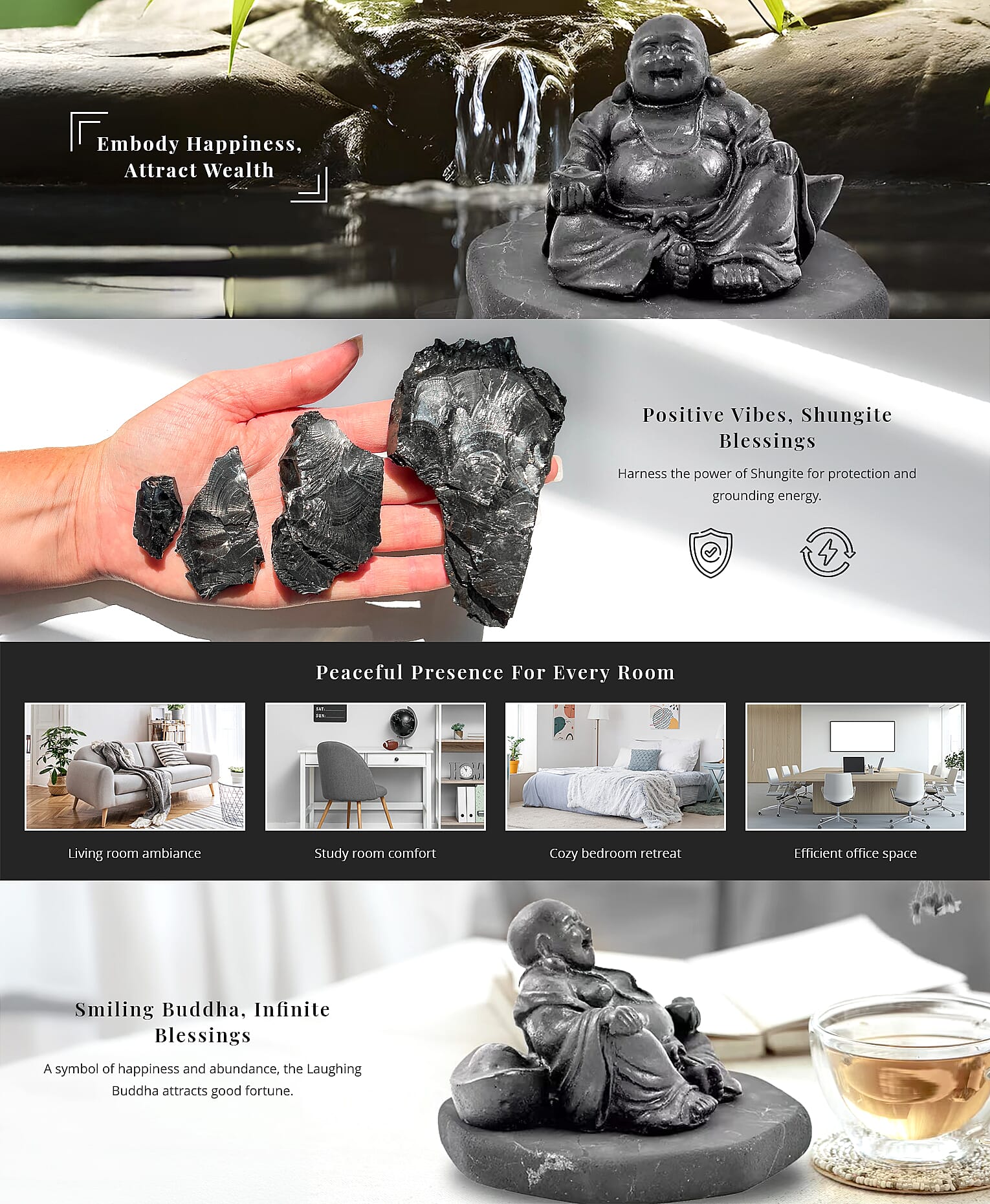 Shungite Hotei Laughing Buddha Banner