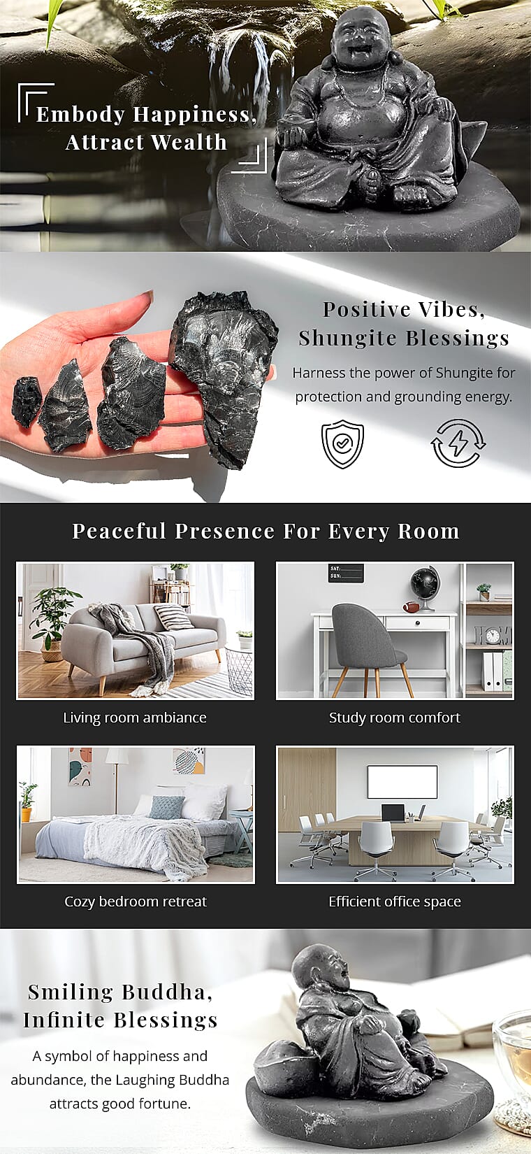 Shungite Hotei Laughing Buddha Banner