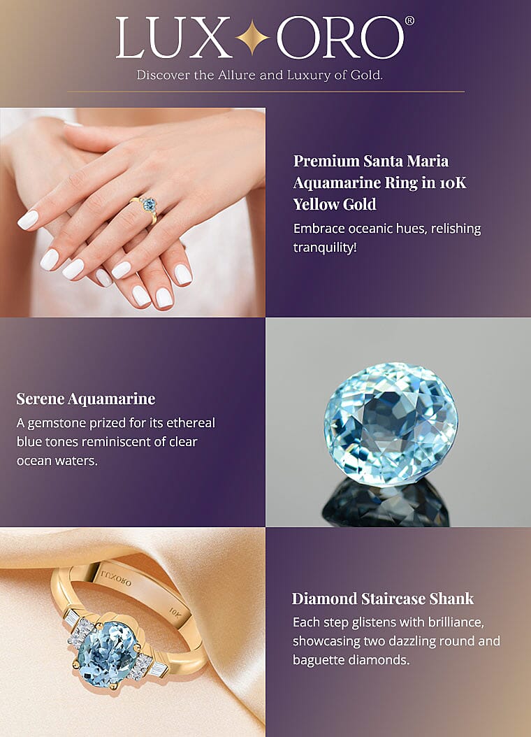 Luxoro Premium Santa Maria Aquamarine Ring in 10K Yellow GoldBanner