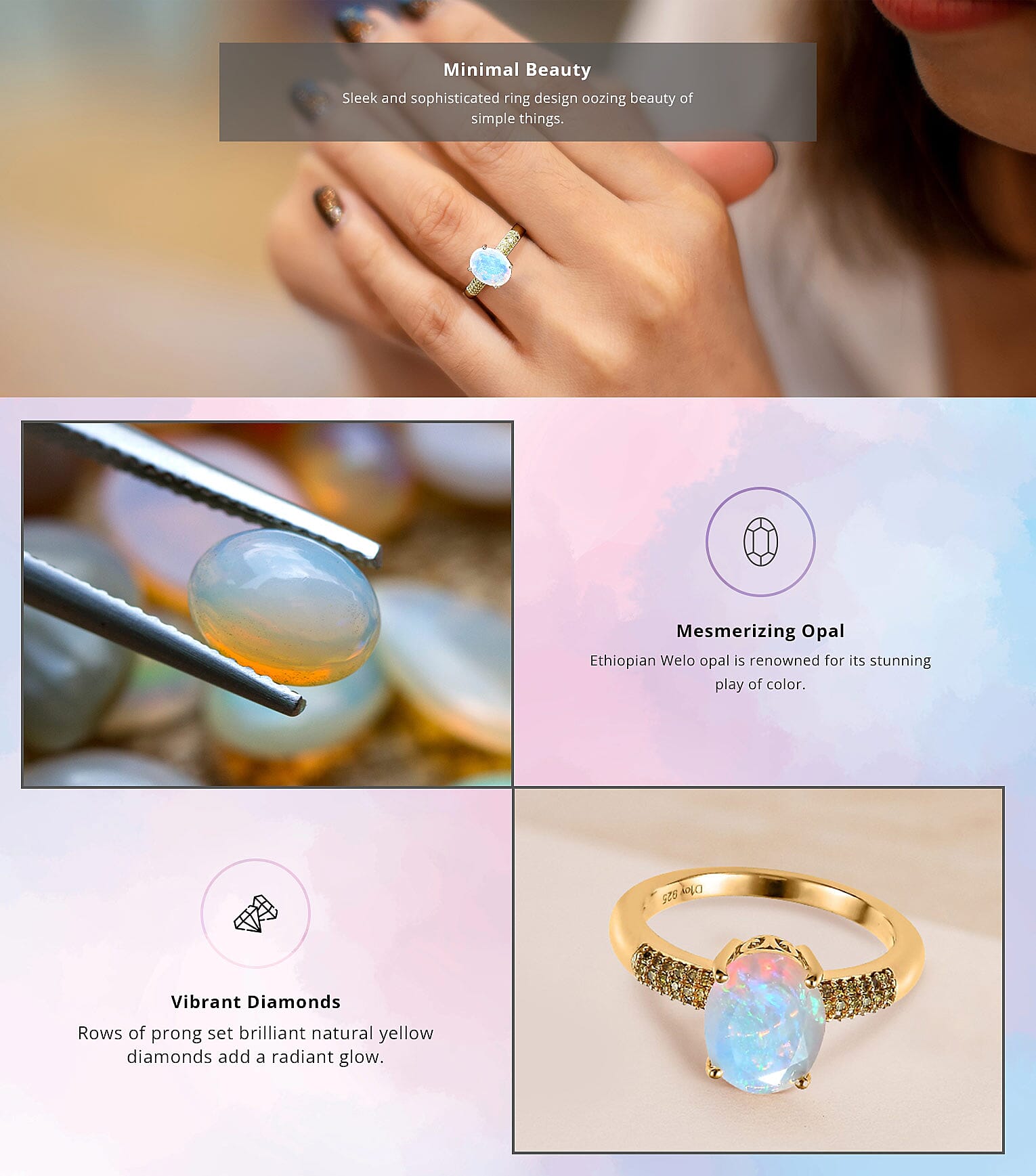 AAA Ethiopian Welo Opal and Natural Yellow Diamond Ring Banner