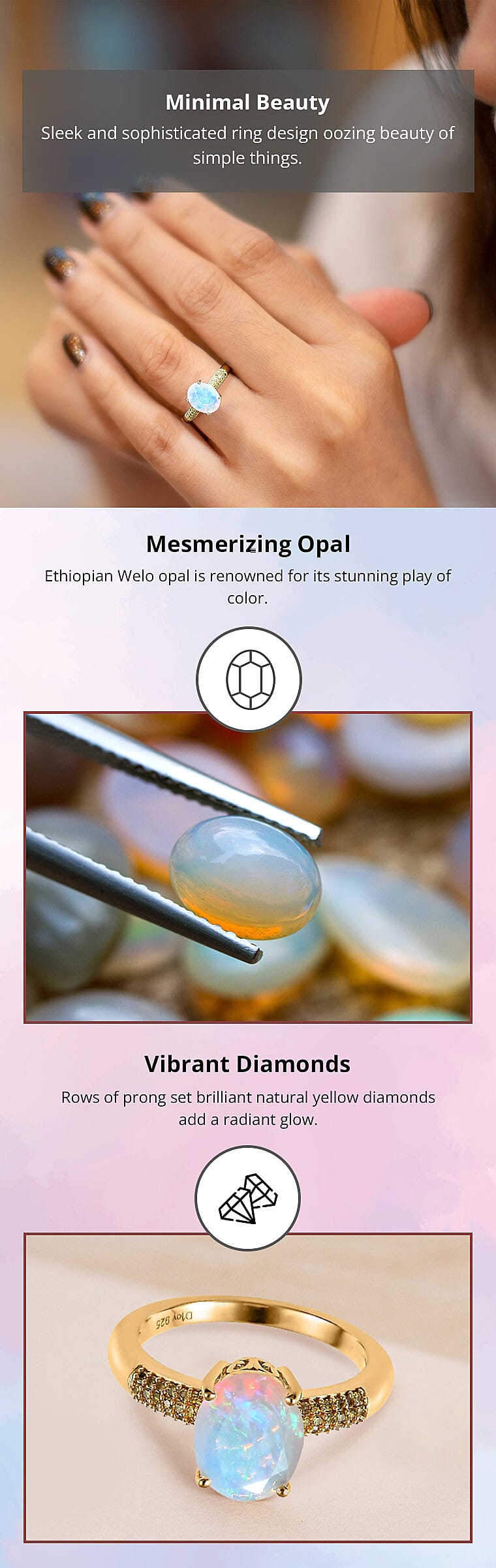 AAA Ethiopian Welo Opal and Natural Yellow Diamond Ring Banner