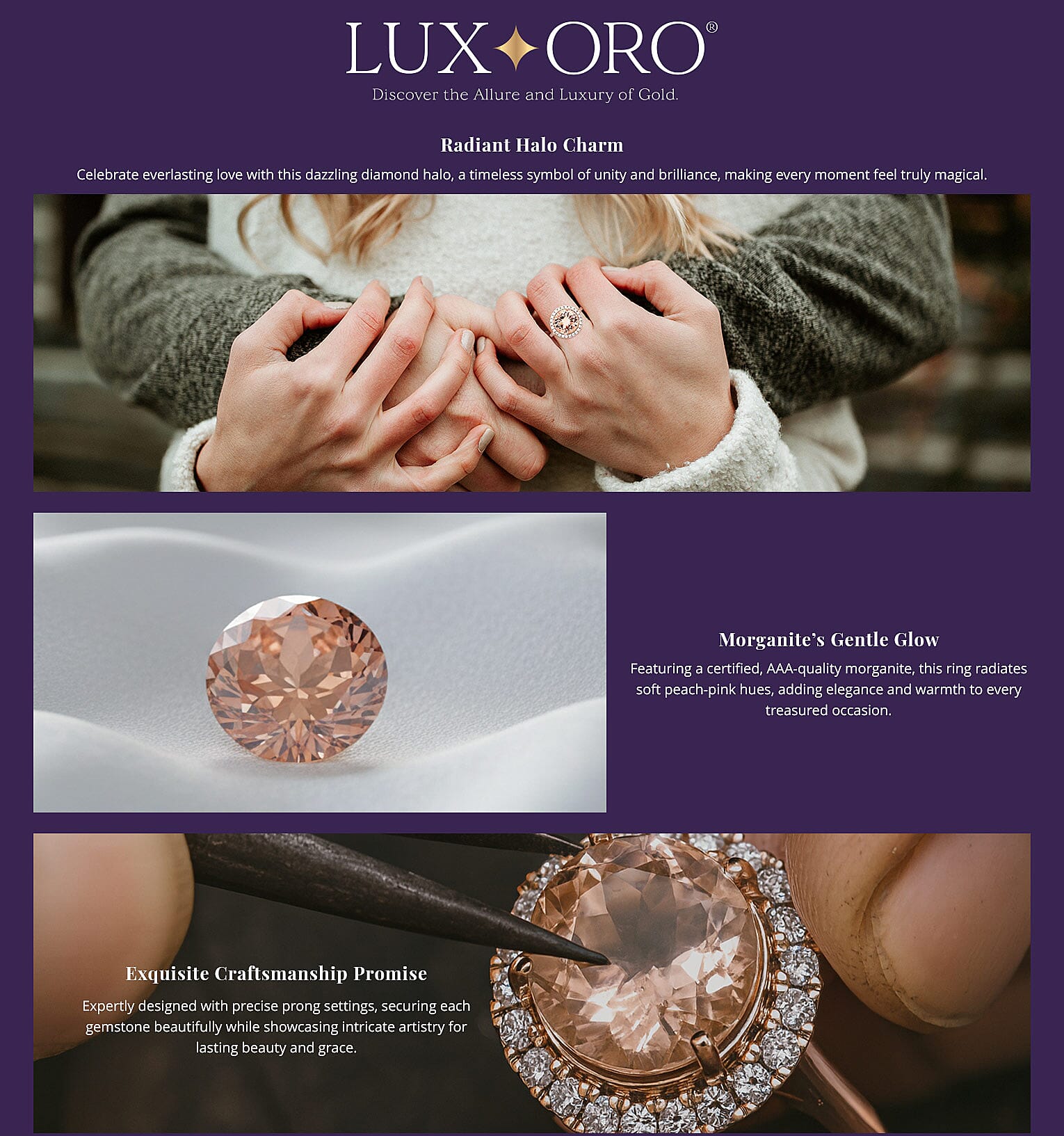 Certified & Appraised Luxoro AAA Marropino Morganite and I2 Diamond 4.65 ctw Halo Ring in 14K Rose Gold Banner