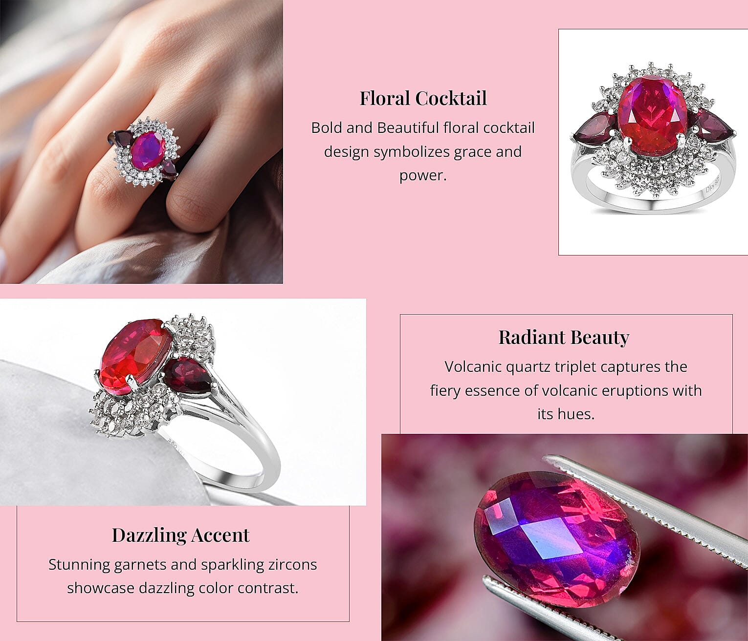 Volcanic Quartz (Triplet) and Multi Gemstone Cocktail Ring in Platinum Over Sterling Silver Banner