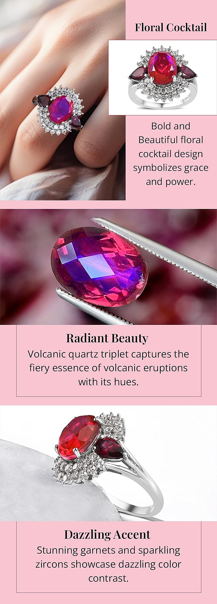 Volcanic Quartz (Triplet) and Multi Gemstone Cocktail Ring in Platinum Over Sterling Silver Banner