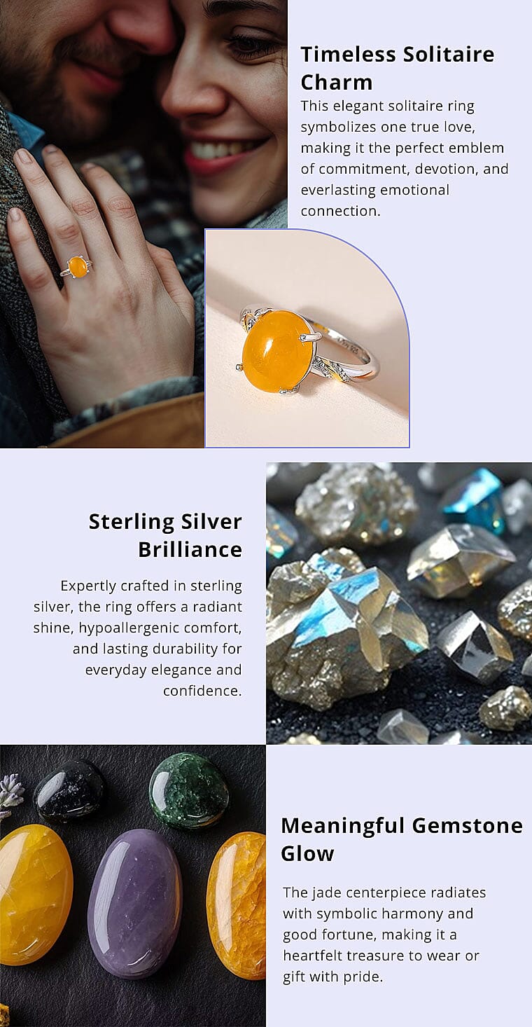 D'Joy Yellow Jade (D) 4.90 ctw Solitaire Ring in 14K YG and Platinum Over Sterling Silver Banner