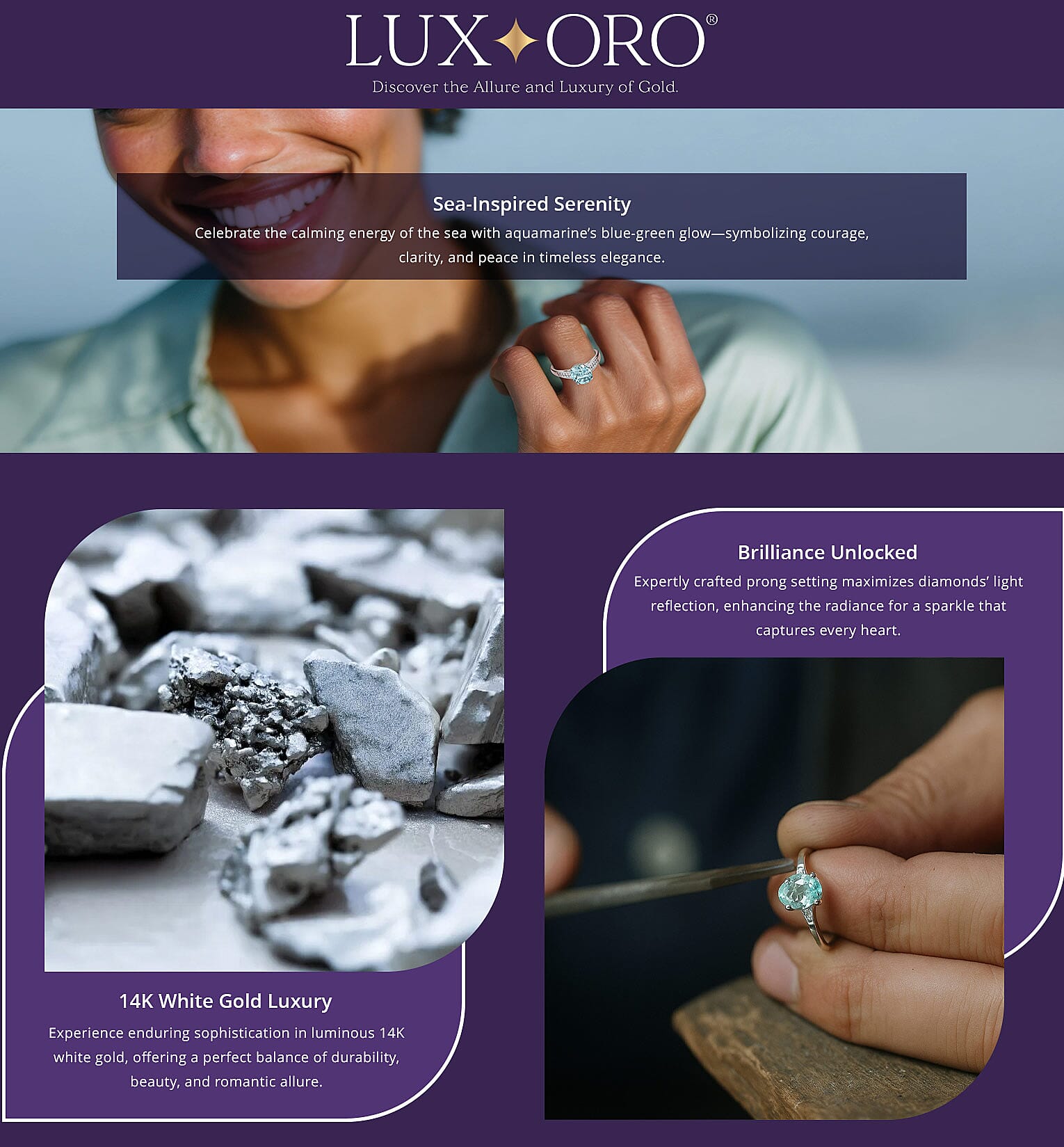 Certified & Appraised Luxoro AAA Santa Maria Aquamarine and G-H I2 Diamond 2.50 ctw Ring in 14K White Gold Banner