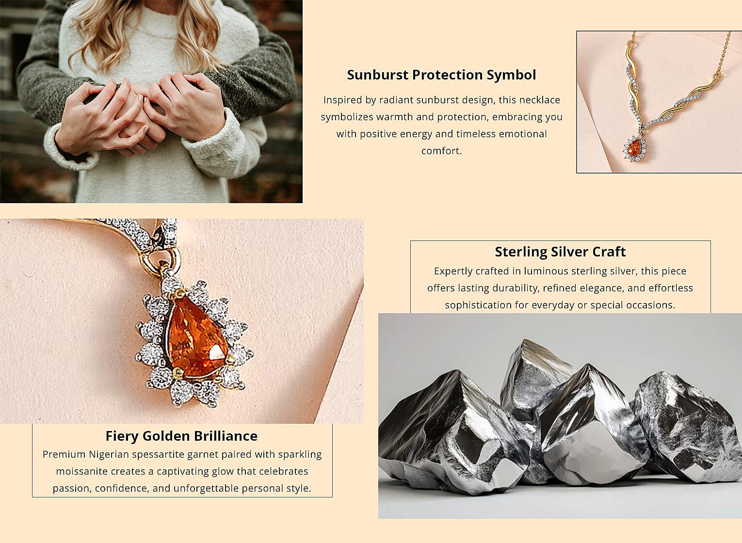 Premium Nigerian Spessartite Garnet and Moissanite 0.85 ctw Sunburst Necklace Banner
