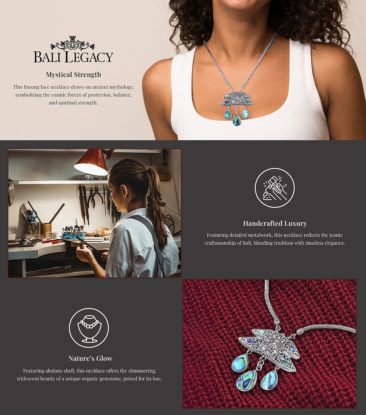 Bali Legacy Abalone Shell Barong Necklace Banner