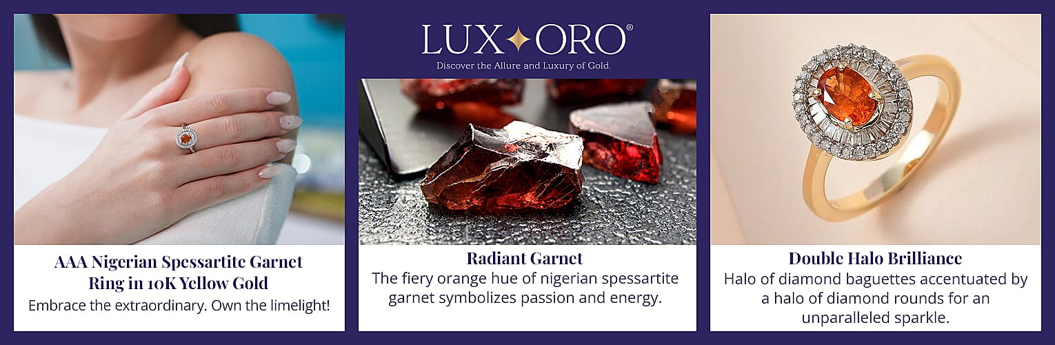 Luxoro AAA Nigerian Spessartite Garnet Double Halo Ring in 10K Yellow Gold Banner