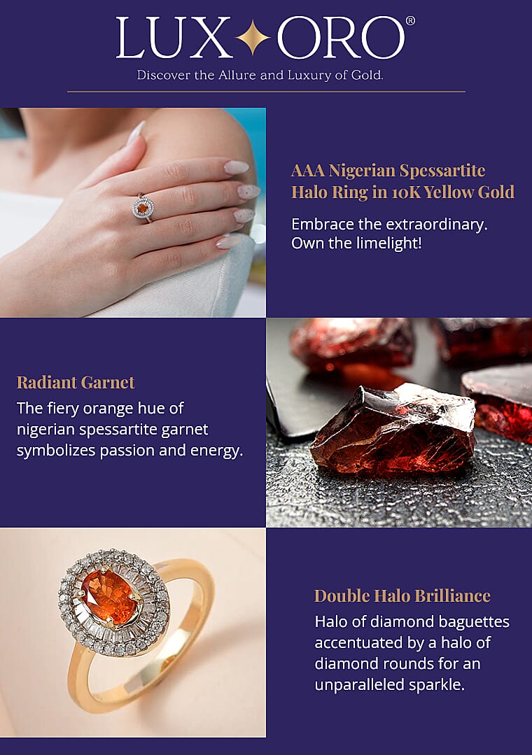 Luxoro AAA Nigerian Spessartite Garnet Double Halo Ring in 10K Yellow Gold Banner