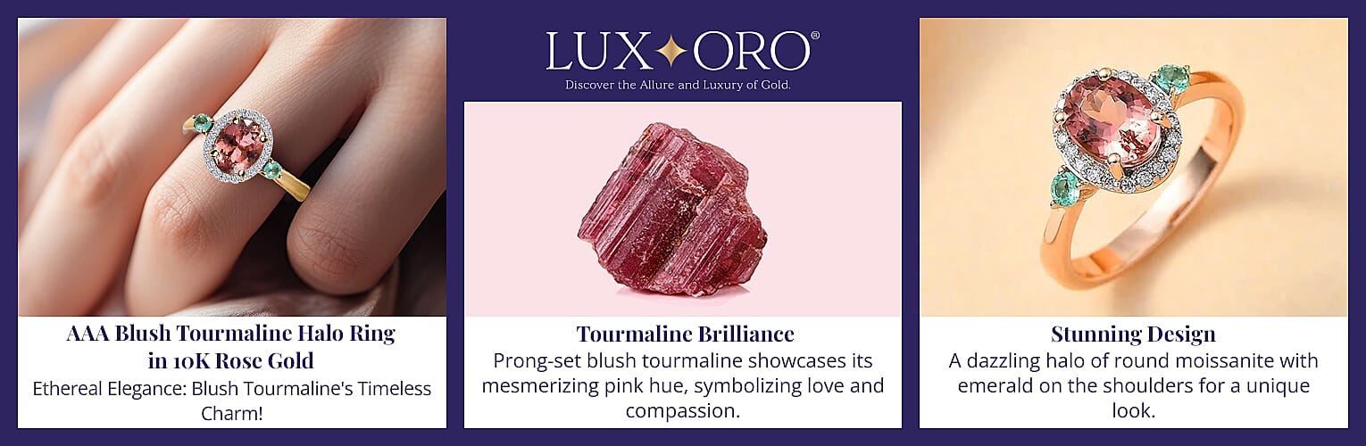 Luxoro AAA Blush Tourmaline Halo Ring in 10K Rose Gold Banner