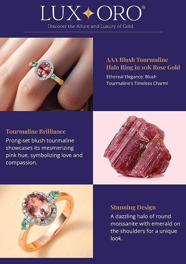 Luxoro AAA Blush Tourmaline Halo Ring in 10K Rose Gold Banner