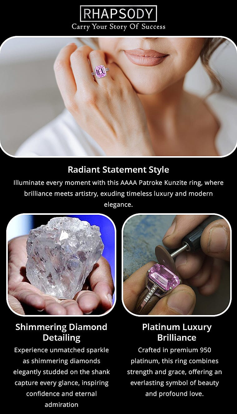 Rhapsody 950 Platinum AAAA Patroke Kunzite and E-F VS Diamond Ring 6.15 Grams 14.75 ctw Banner