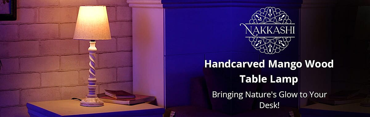 Handcarved Mango Wood Table Lamp Banner