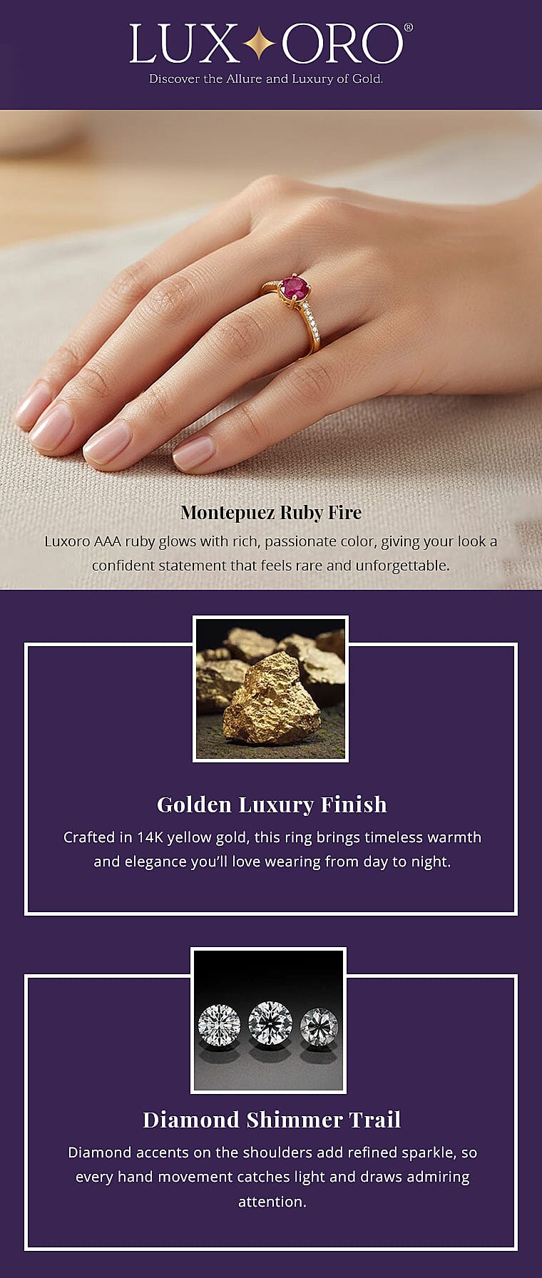 Certified & Appraised Luxoro AAA Montepuez Ruby and I2 Diamond 1.20 ctw Ring Banner