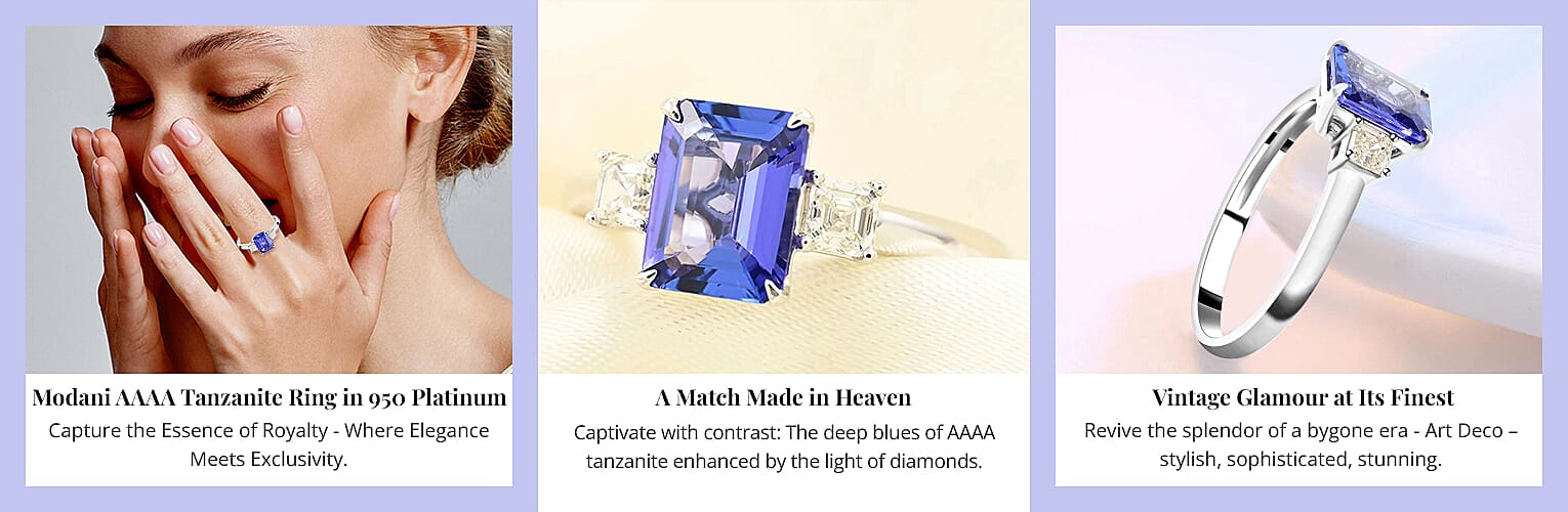 Modani AAAA Tanzanite Ring in 950 Platinum Banner