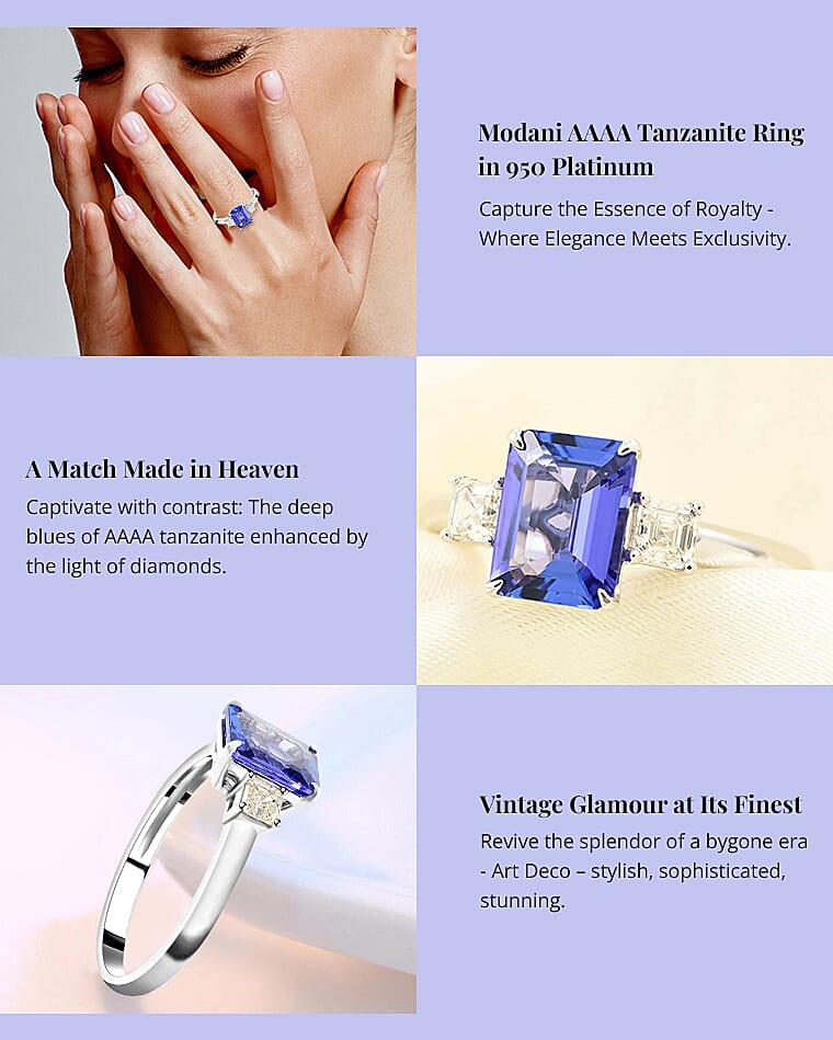 Modani AAAA Tanzanite Ring in 950 Platinum Banner
