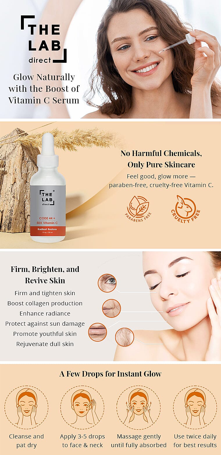 The Lab Direct Code 44+ 50x Vitamin C Radiant Restore Serum For All Skin Types Banner