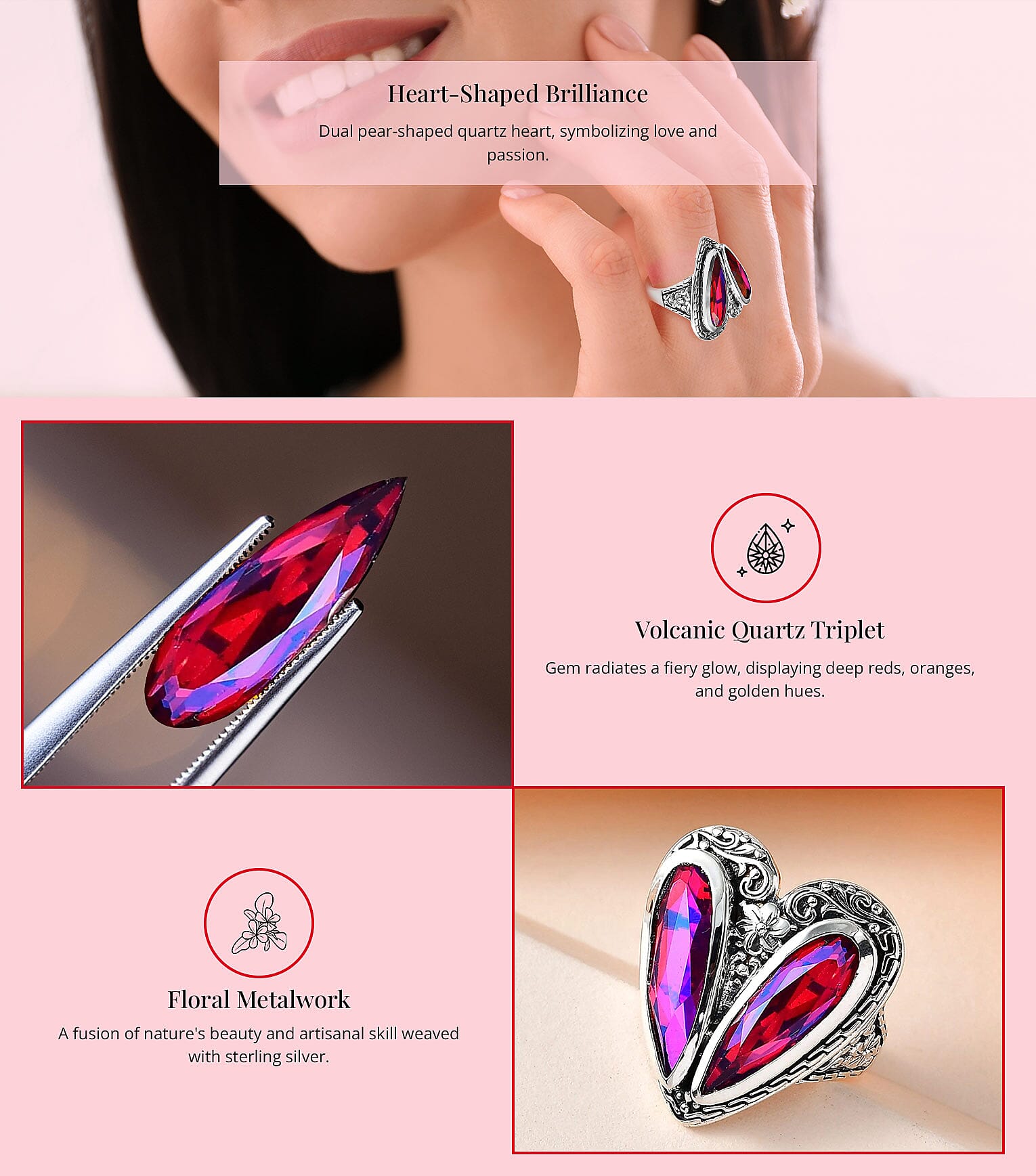 Volcanic Quartz (Triplet) Heart Ring in Sterling Silver Banner