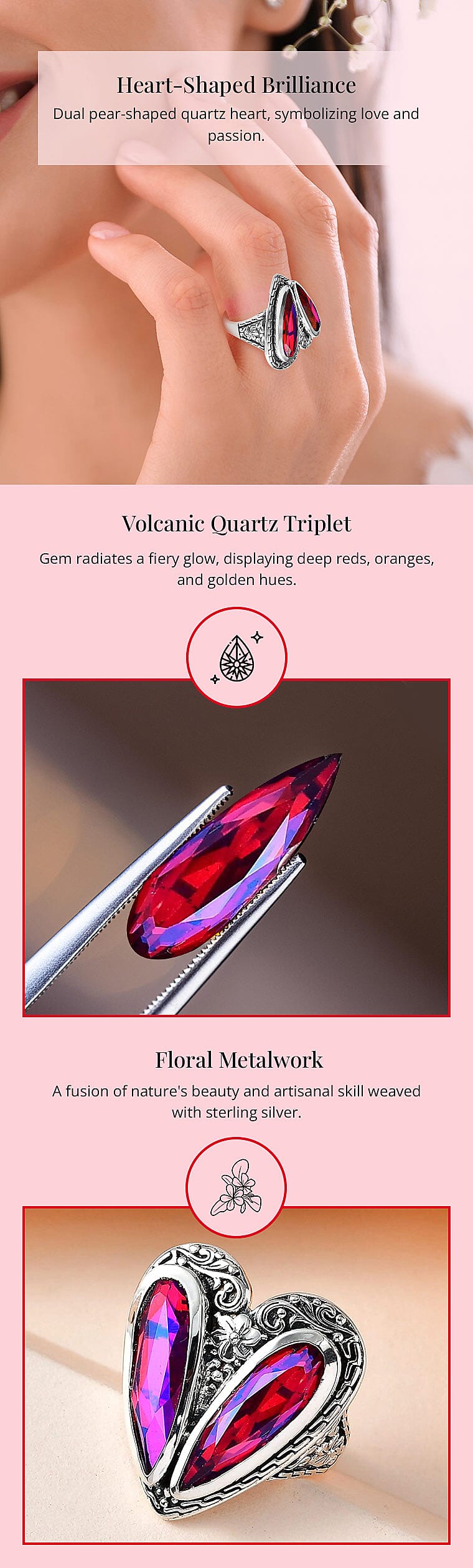 Volcanic Quartz (Triplet) Heart Ring in Sterling Silver Banner