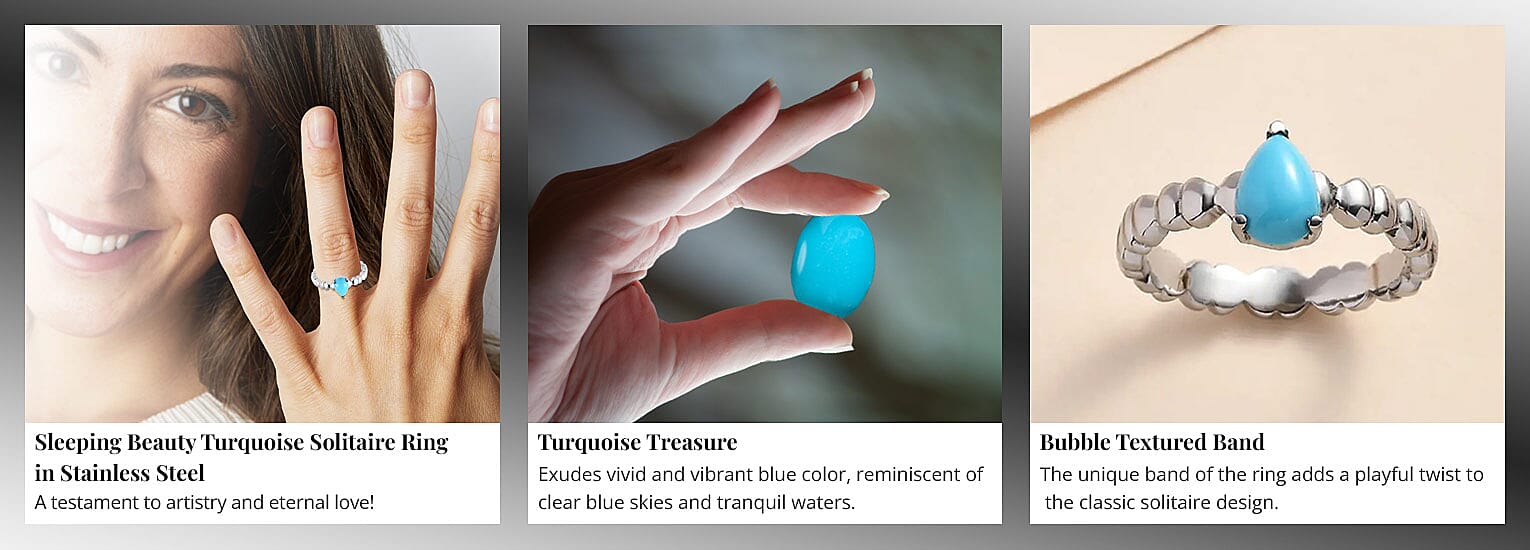 Sleeping Beauty Turquoise Solitaire Ring in Stainless Steel Banner