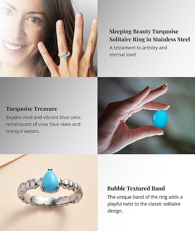 Sleeping Beauty Turquoise Solitaire Ring in Stainless SteelBanner