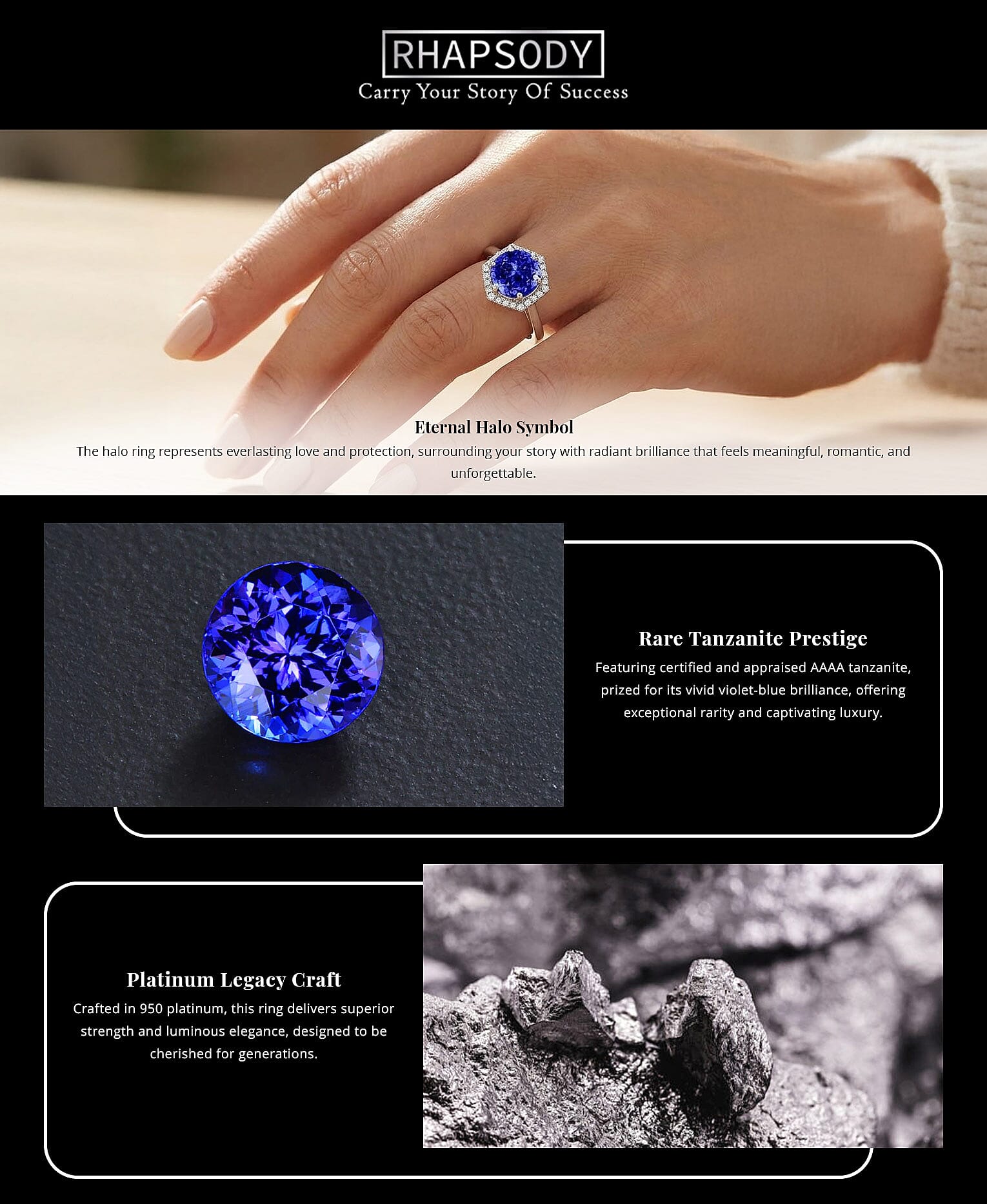 Certified & Appraised Rhapsody AAAA Tanzanite and E-F VS Diamond 3.00 ctw Ring in 950 Platinum 5.68 Grams (Del. in 10-15 Days) Banner
