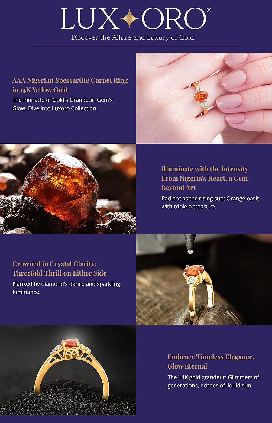 Luxoro AAA Nigerian Spessartite Garnet Ring in 14K Yellow Gold Banner