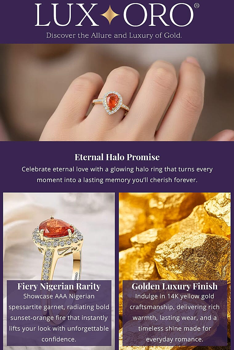 Certified and Appraised Luxoro AAA Nigerian Spessartite Garnet and G-H I2 Diamond 1.8 ctw Ring in 14K Yellow Gold Banner