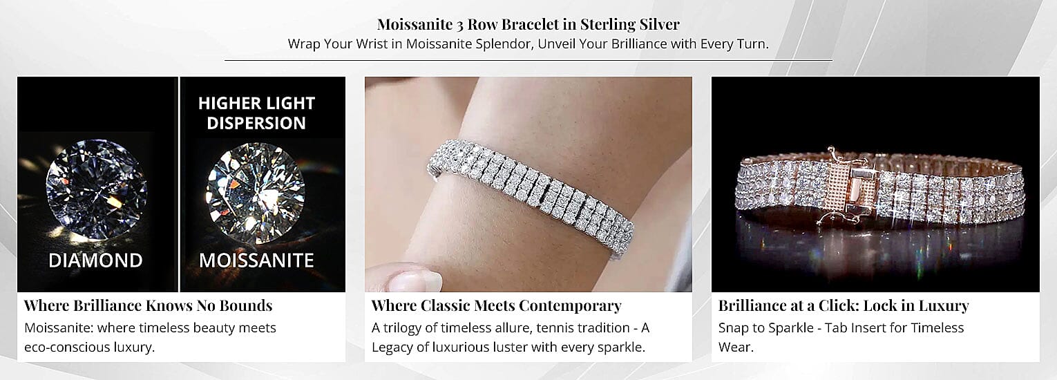 Moissanite 3 Row Bracelet in Sterling Silver Banner