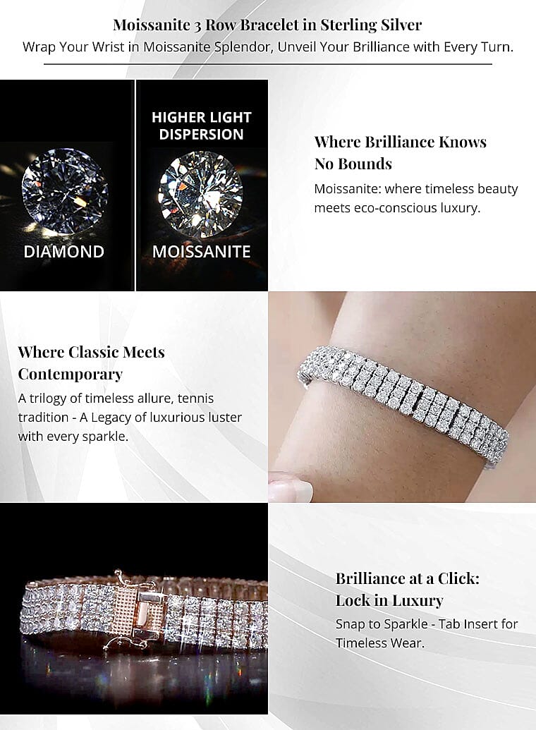 Moissanite 3 Row Bracelet in Sterling Silver Banner