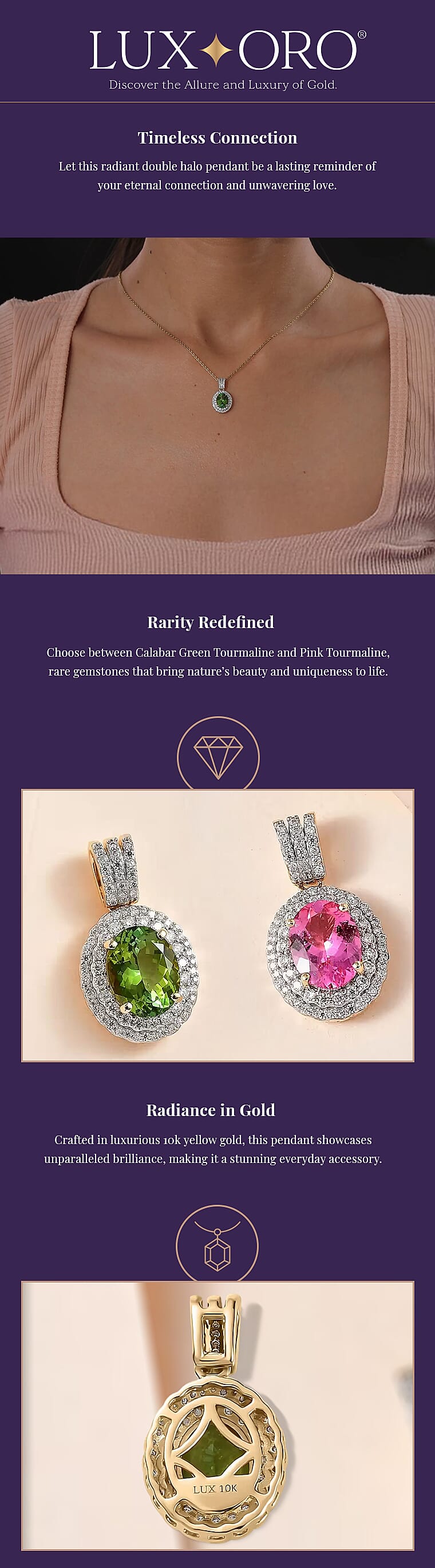 Luxoro Premium Natural Calabar Green Tourmaline and Moissanite 2.50 ctw Double Halo PendantBanner