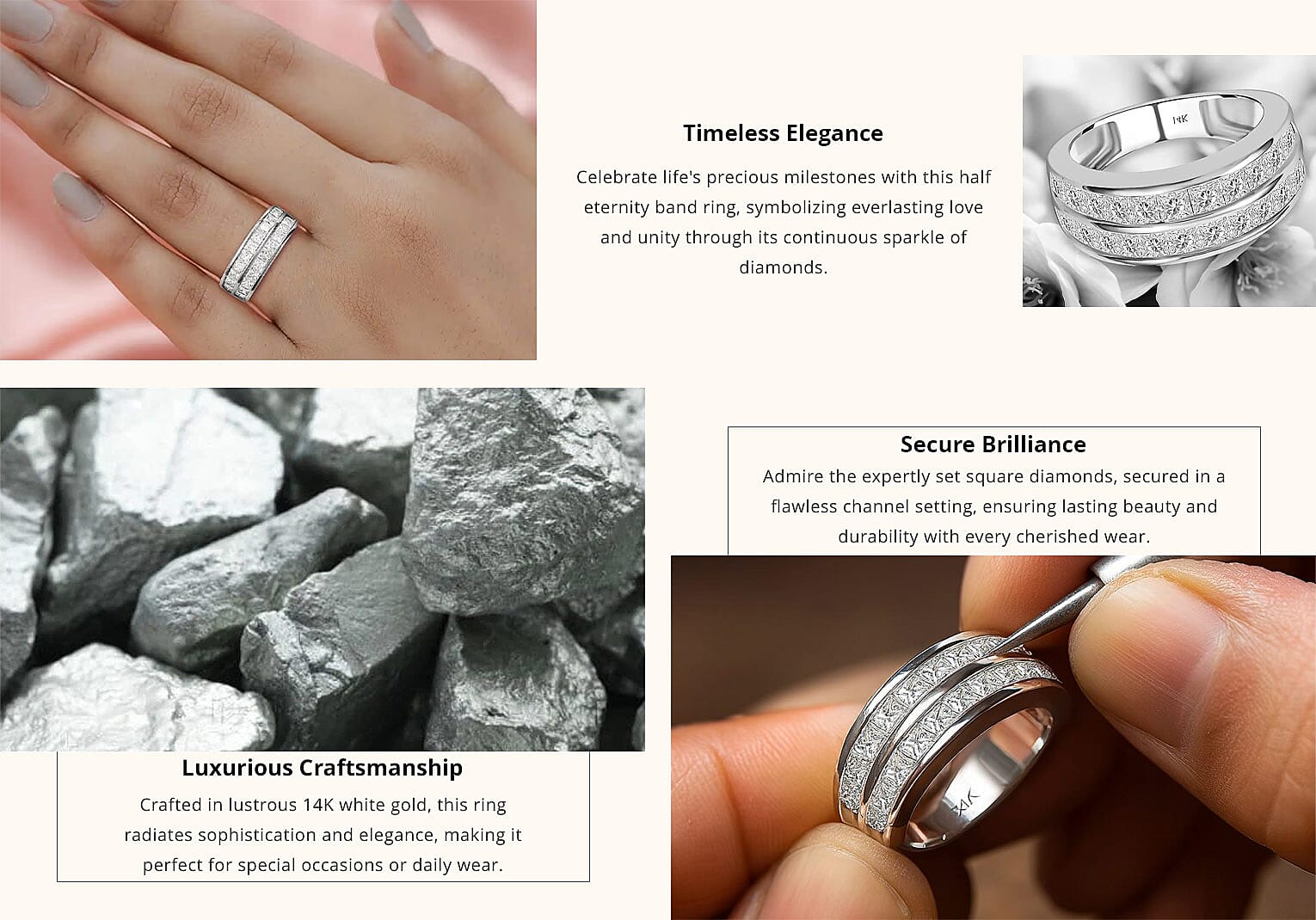 NY Closeout 14K White Gold G-H I1-I2 Diamond Half Eternity Band Ring 5.10 Grams 2.00 ctw Banner