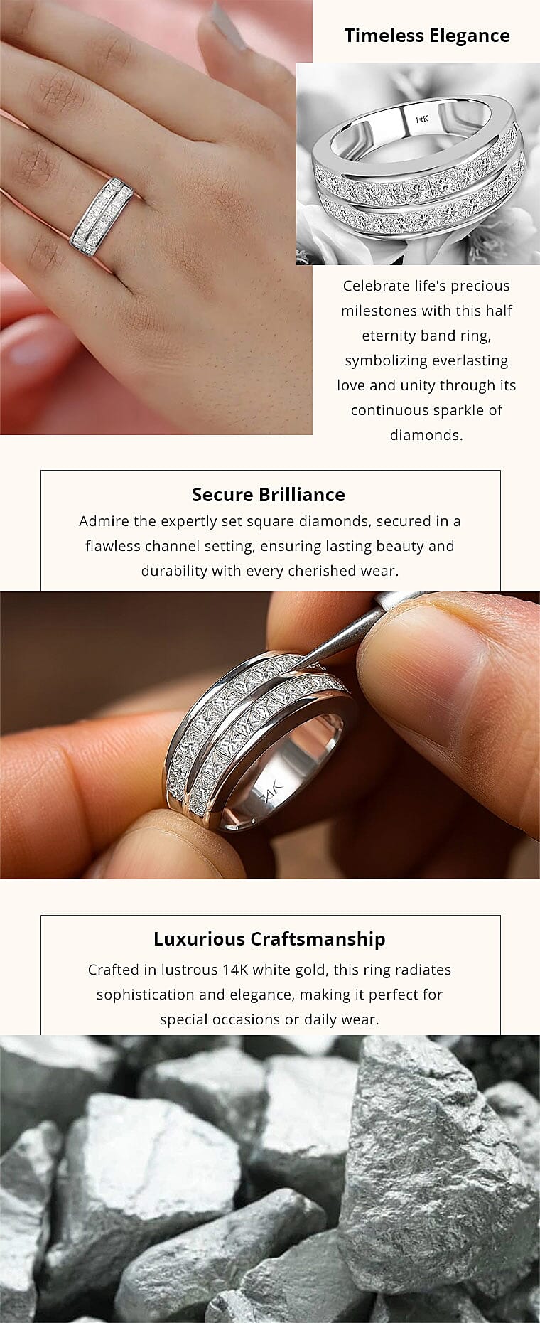 NY Closeout 14K White Gold G-H I1-I2 Diamond Half Eternity Band Ring 5.10 Grams 2.00 ctw Banner