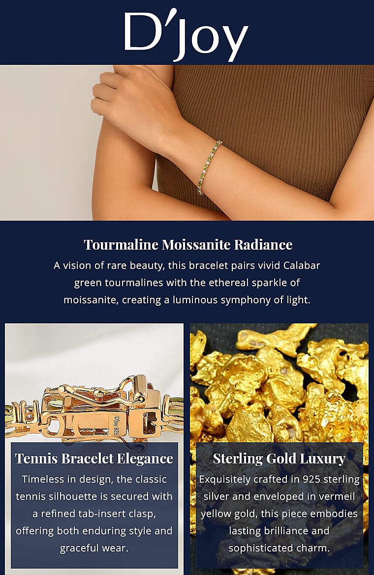 D'Joy Premium Natural Calabar Green Tourmaline and Moissanite 5.70 ctw Tennis Bracelet in Vermeil YG Over Sterling Silver (7.25 In) Banner