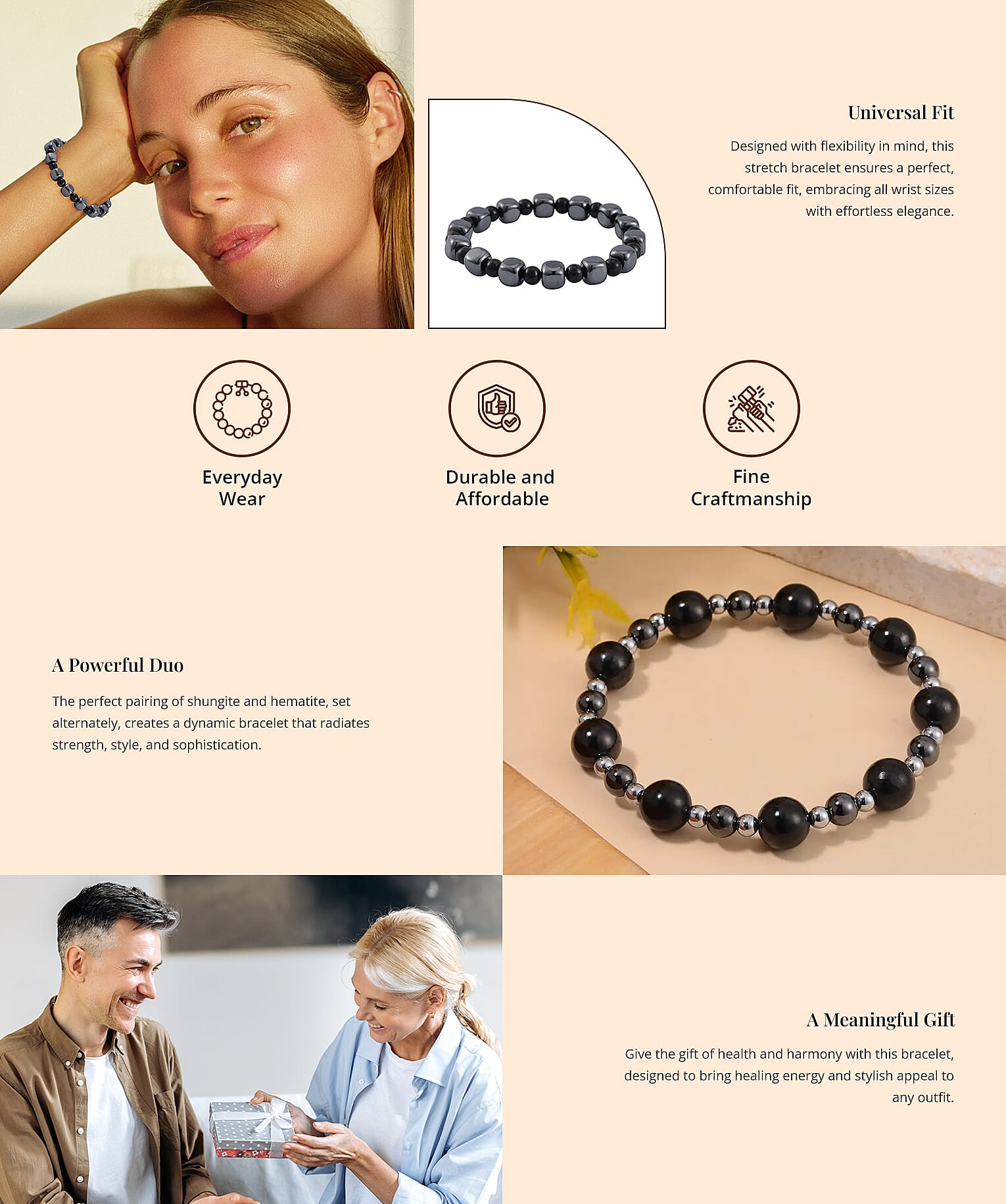 Magnetic Hematite Beaded Stretch Bracelet Banner