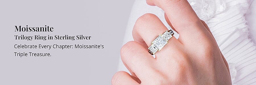 Moissanite Trilogy Ring in Sterling Silver Banner