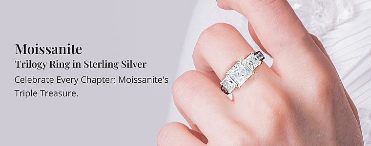 Moissanite Trilogy Ring in Sterling Silver Banner