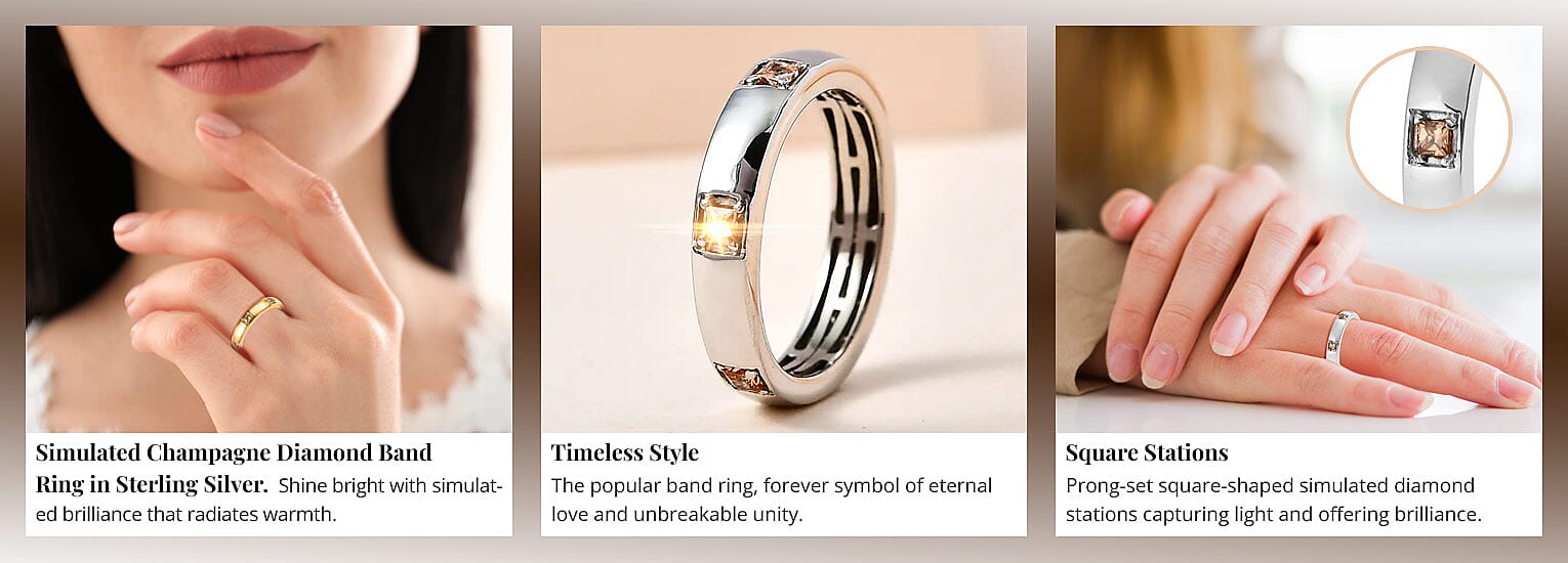Simulated Champagne Diamond Band Ring in Sterling Silver Banner