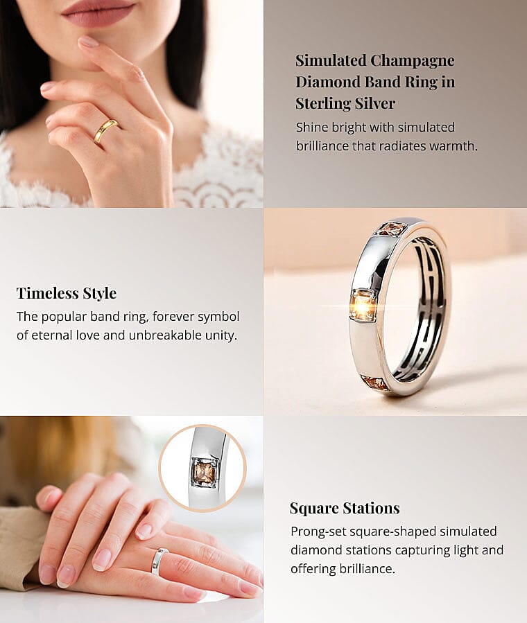 Simulated Champagne Diamond Band Ring in Sterling SilverBanner
