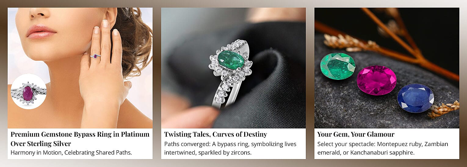 Premium Gemstone Bypass Ring in Platinum Over Sterling Silver Banner