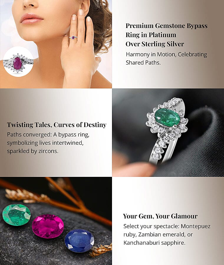 Premium Gemstone Bypass Ring in Platinum Over Sterling SilverBanner