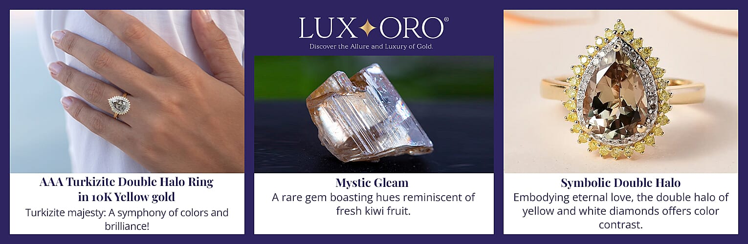 Luxoro AAA Turkizite Double Halo Ring in 10K Yellow gold Banner