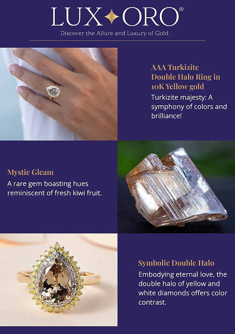 Luxoro AAA Turkizite Double Halo Ring in 10K Yellow gold Banner