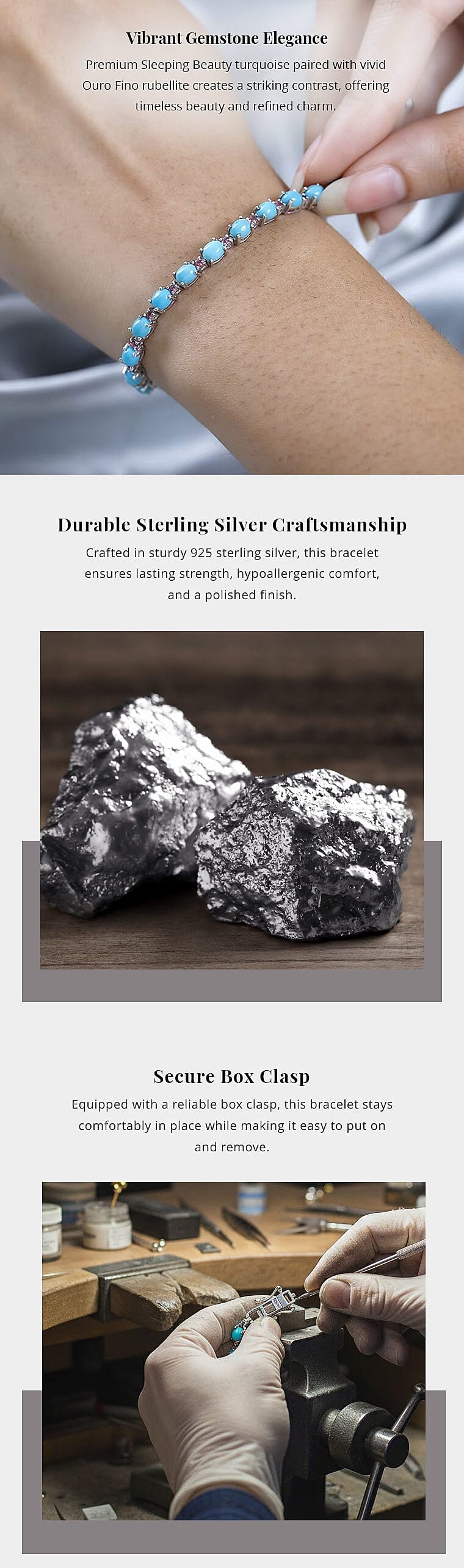 Premium Sleeping Beauty Turquoise and Ouro Fino Rubellite Bracelet in Platinum Over Sterling Silver (8.00 In) 10.80 ctw Banner