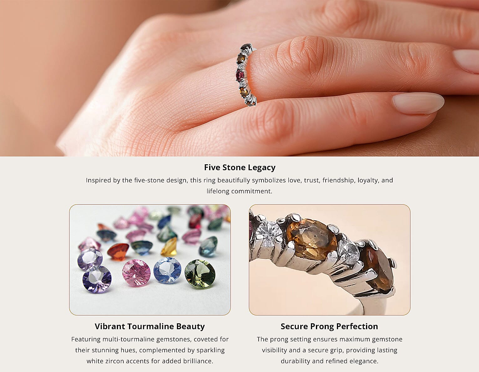 Multi-Tourmaline and White Zircon Ring in Stainless Steel Banner