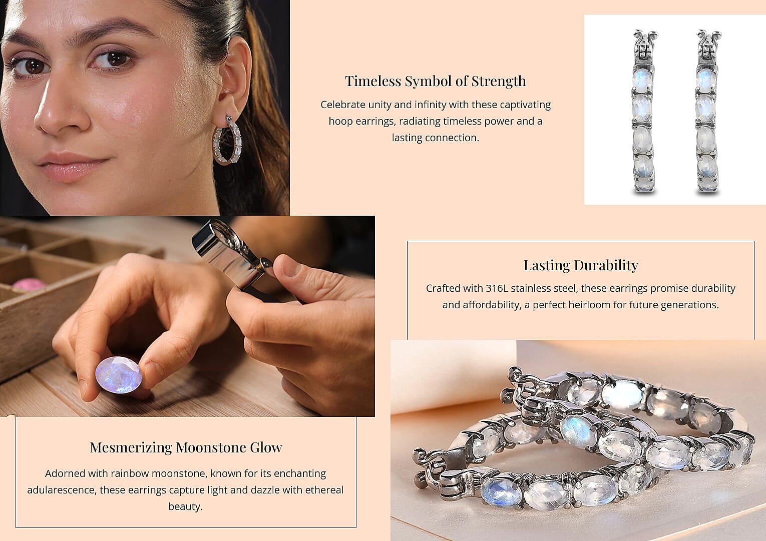 Rainbow Moonstone 7.65 ctw Hoop Earrings in Stainless Steel Banner