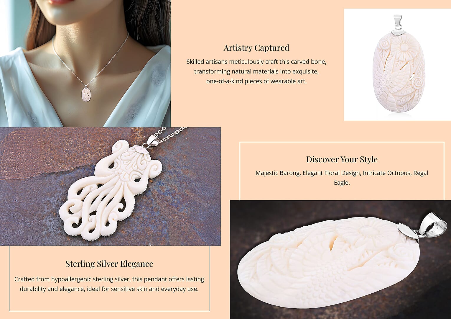 Carved Bone Octopus Pendant in Sterling Silver Banner