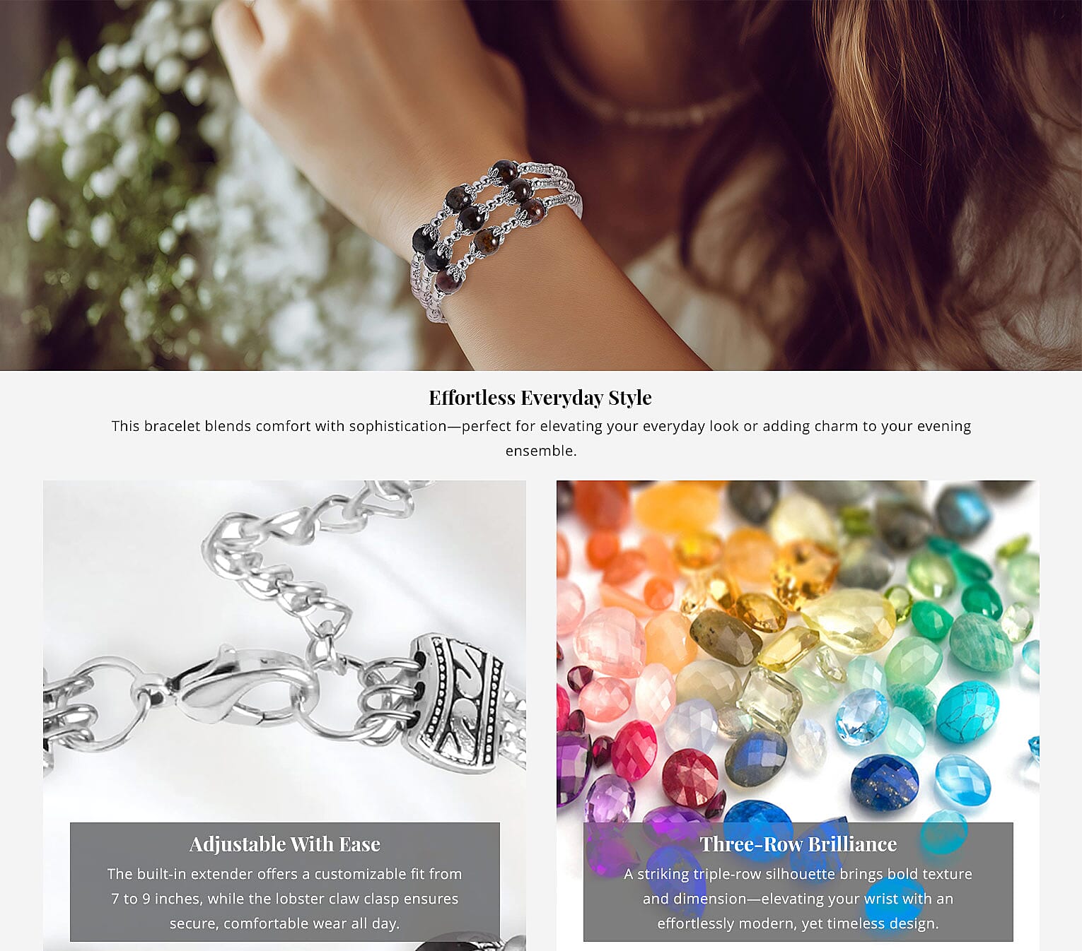 Pietersite 3 Row Station Bracelet in Silvertone (7-9In) 68.50 ctw Banner