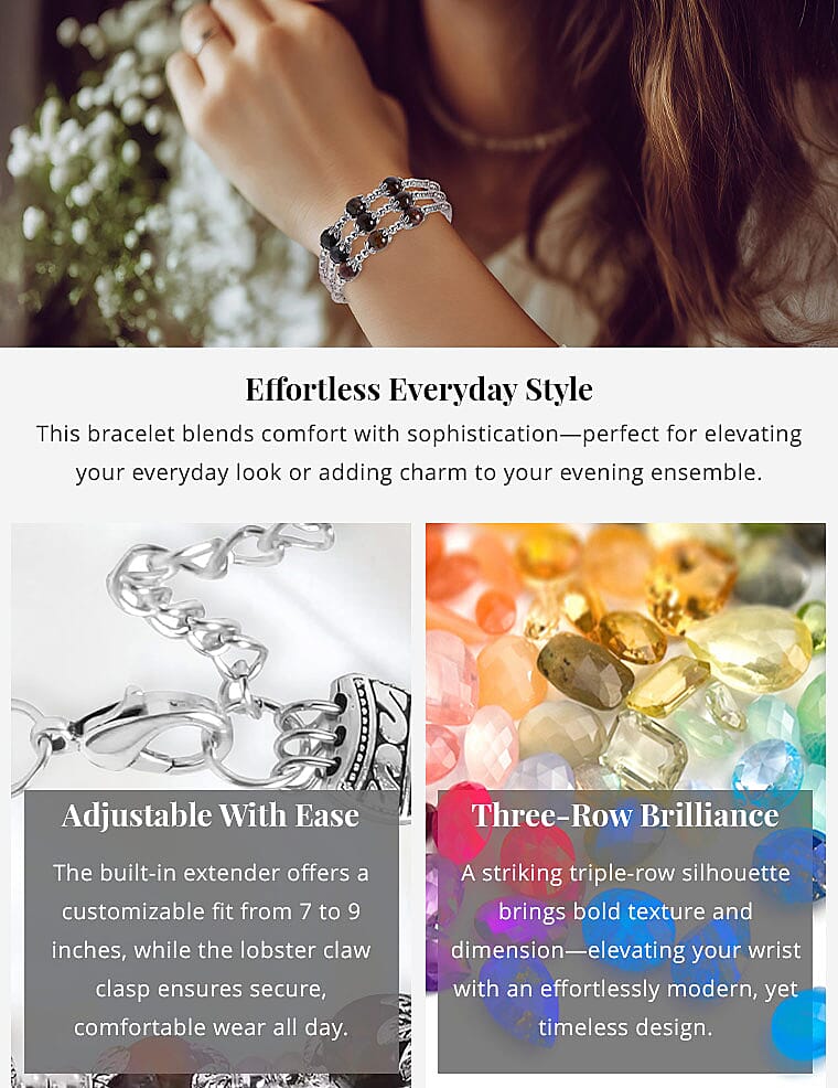 Pietersite 3 Row Station Bracelet in Silvertone (7-9In) 68.50 ctw Banner